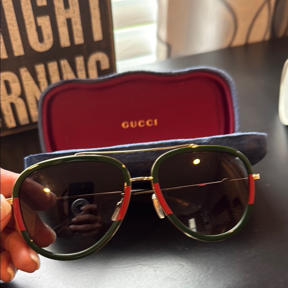 Gucci Green and Red Aviator Sunglasses